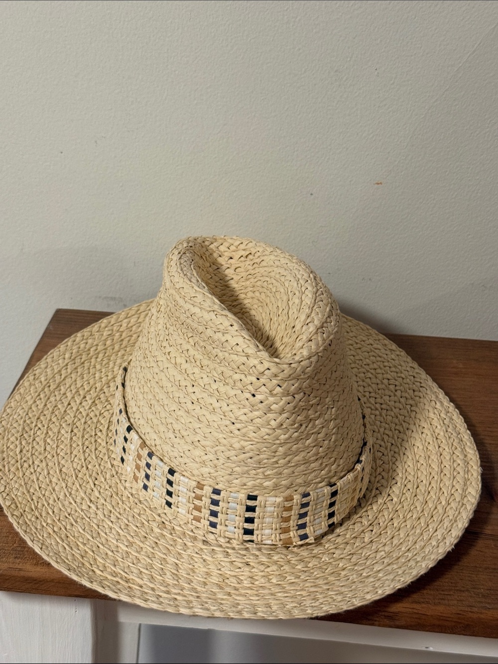 Braided Straw Fedora Hat with Woven Band - Natural